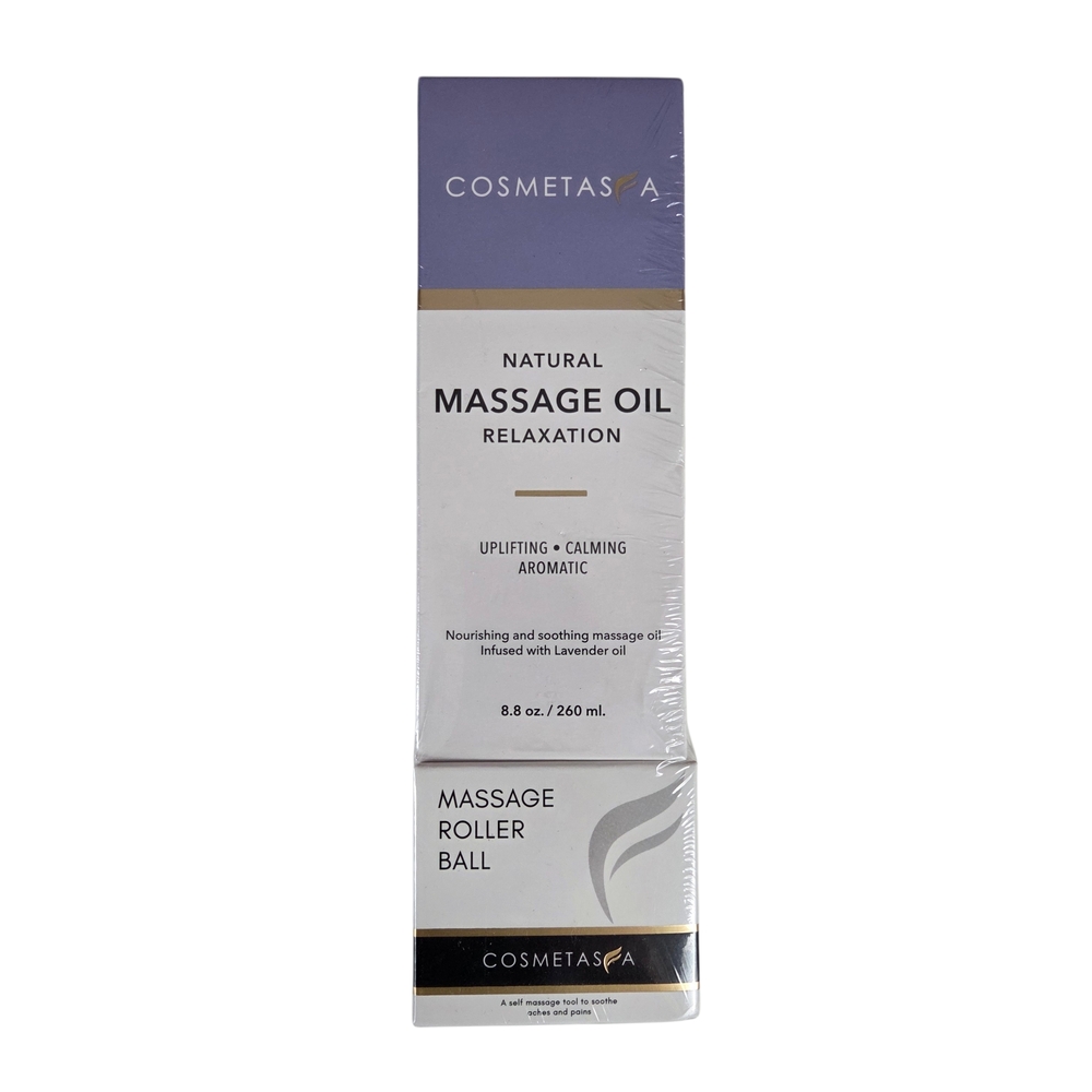 Cosmetasa Natural Massage Oil NEW With Massage Roller Ball -Lavender Oil -8.8 oz